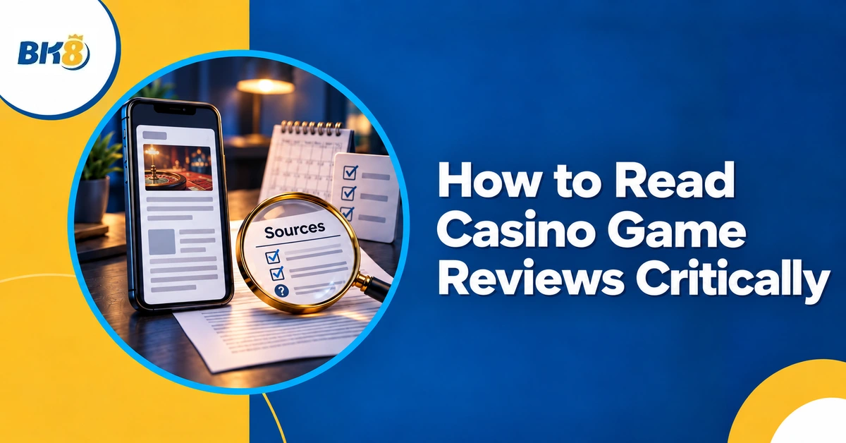 Smartphone article and source checklist illustrating critical reading of casino game reviews