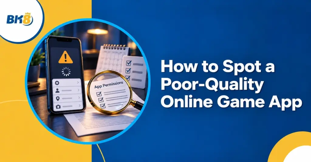 Smartphone and magnifying glass illustrating how to spot a poor-quality online game app