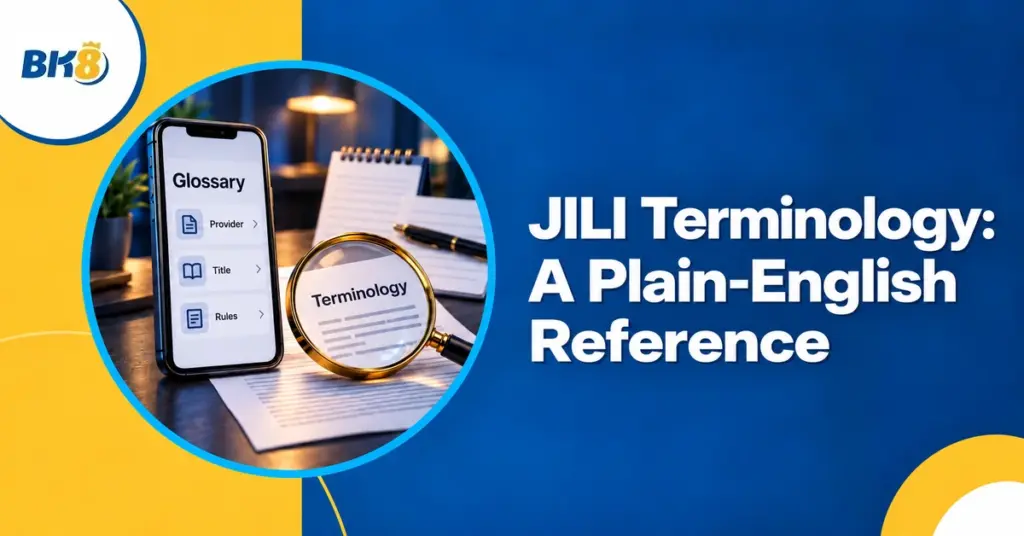 Smartphone glossary and magnifier illustrating JILI terminology
