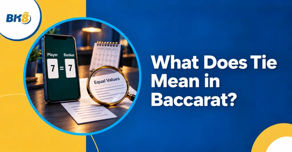 Equal Player and Banker values illustrating a baccarat tie.